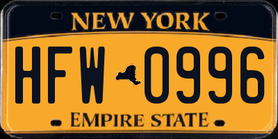 NY license plate HFW0996