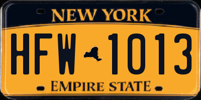 NY license plate HFW1013
