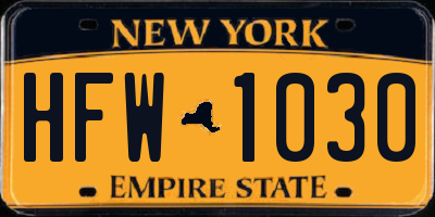NY license plate HFW1030