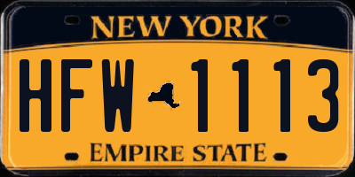 NY license plate HFW1113