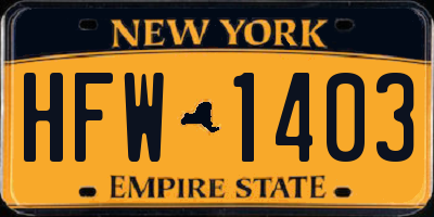 NY license plate HFW1403