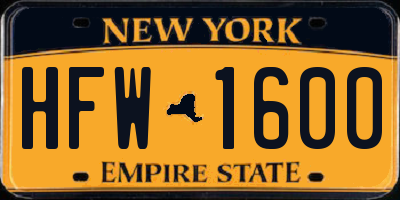 NY license plate HFW1600