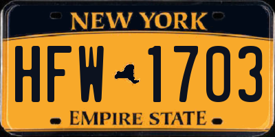NY license plate HFW1703