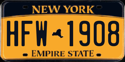 NY license plate HFW1908