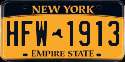 NY license plate HFW1913