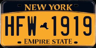 NY license plate HFW1919