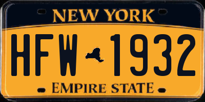 NY license plate HFW1932