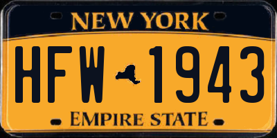 NY license plate HFW1943