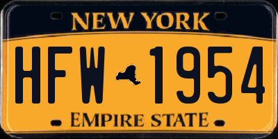 NY license plate HFW1954