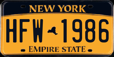 NY license plate HFW1986