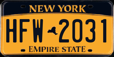NY license plate HFW2031