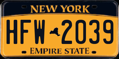 NY license plate HFW2039