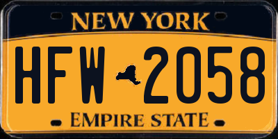 NY license plate HFW2058
