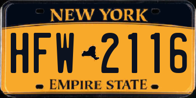 NY license plate HFW2116
