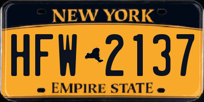 NY license plate HFW2137