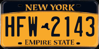 NY license plate HFW2143