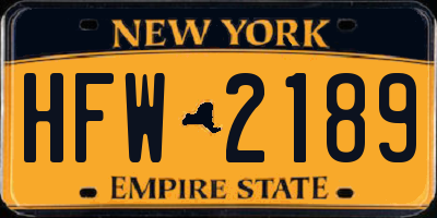 NY license plate HFW2189