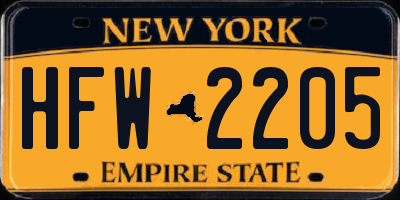 NY license plate HFW2205
