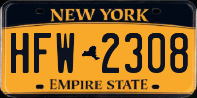 NY license plate HFW2308