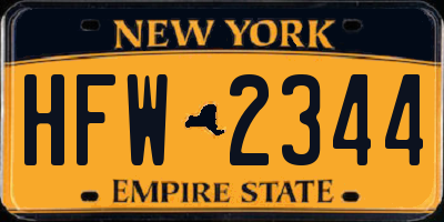 NY license plate HFW2344