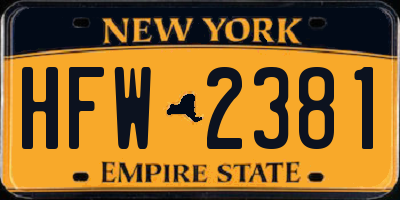 NY license plate HFW2381
