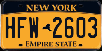 NY license plate HFW2603