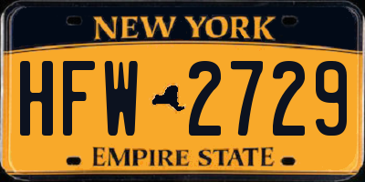 NY license plate HFW2729
