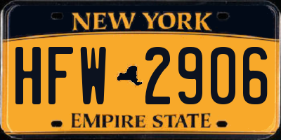 NY license plate HFW2906