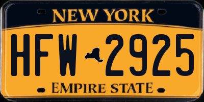 NY license plate HFW2925