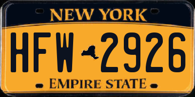 NY license plate HFW2926