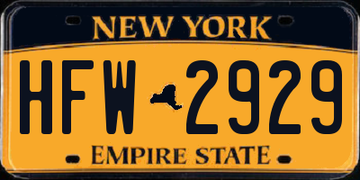 NY license plate HFW2929