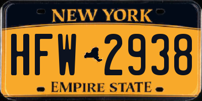 NY license plate HFW2938