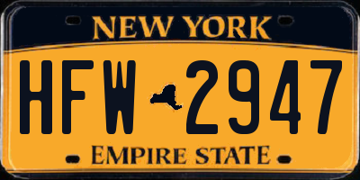 NY license plate HFW2947