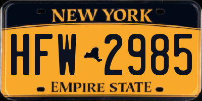 NY license plate HFW2985