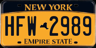 NY license plate HFW2989