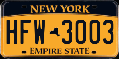NY license plate HFW3003