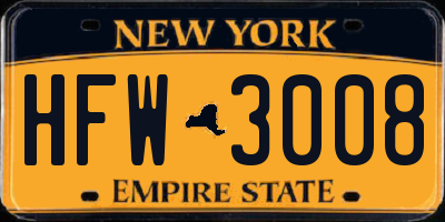 NY license plate HFW3008