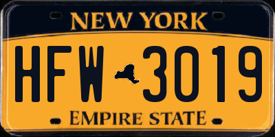 NY license plate HFW3019
