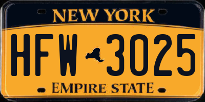 NY license plate HFW3025