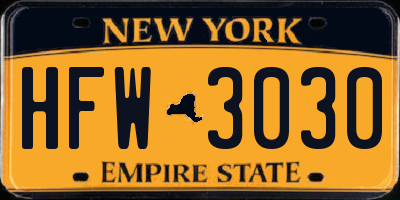NY license plate HFW3030
