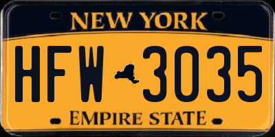 NY license plate HFW3035