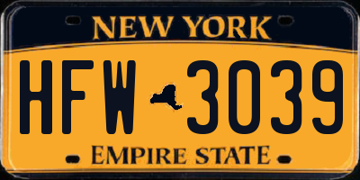 NY license plate HFW3039