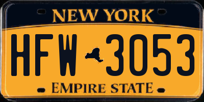 NY license plate HFW3053