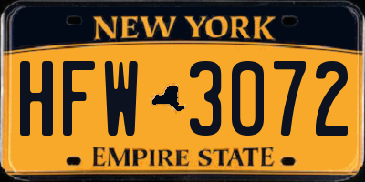 NY license plate HFW3072
