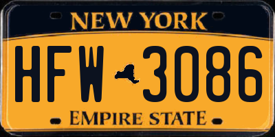 NY license plate HFW3086