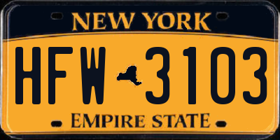 NY license plate HFW3103