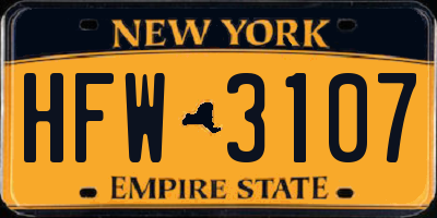 NY license plate HFW3107