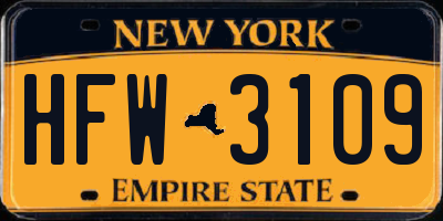 NY license plate HFW3109