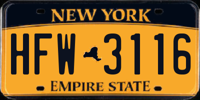 NY license plate HFW3116