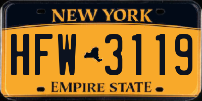 NY license plate HFW3119